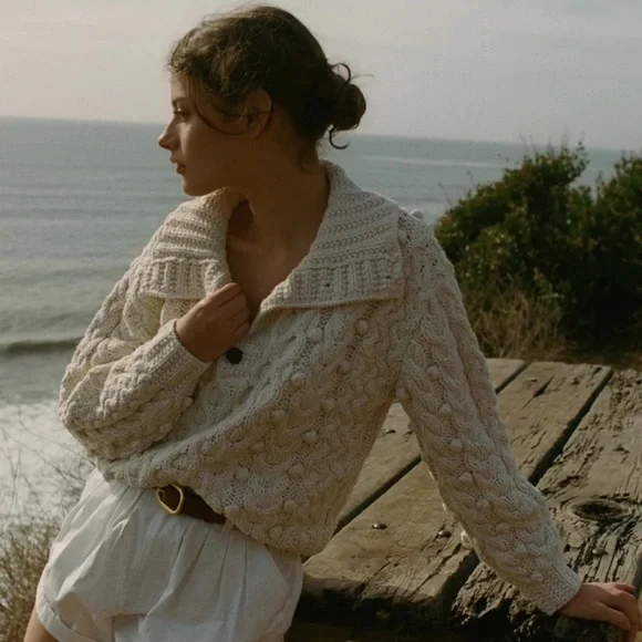 DOEN Sz Medium Nuage Sweater Cotton Cable Knit Hand Knit - Picture 2 of 10